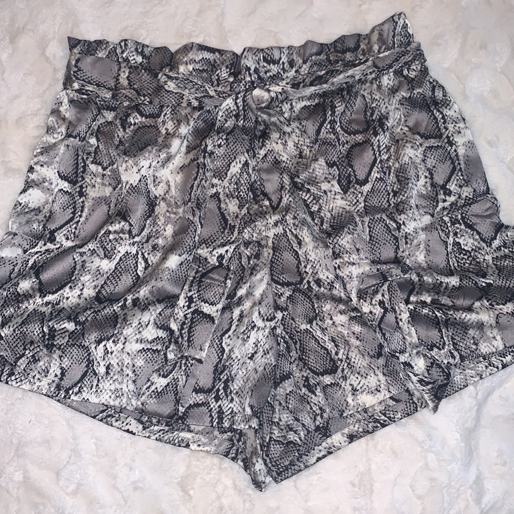 Shein snake print paper bag shorts